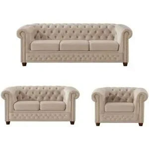 S-STYLE Chesterfield Polstergarnitur 3+2+1  Cleo Blink ¦ beige ¦ Maße (cm): B: