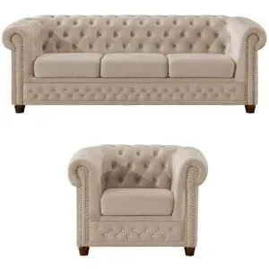 S-STYLE Chesterfield Polestergarnitur 3+1  Cleo Blink ¦ beige ¦ Maße (cm): B: