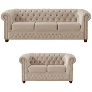 S-STYLE Chesterfield Polstergarnitur 3+2  Cleo Blink ¦ beige ¦ Maße (cm): B: 203