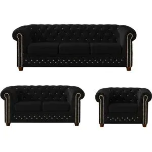 S-STYLE Chesterfield Polstergarnitur 3+2+1  Cleo Blink ¦ schwarz ¦ Maße (cm): B: