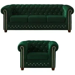 S-STYLE Chesterfield Polestergarnitur 3+1  Cleo Blink ¦ grün ¦ Maße (cm): B: 203