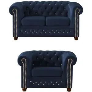 S-STYLE Chesterfield Polstergarnitur 2+1  Cleo Blink ¦ blau ¦ Maße (cm): B: 148