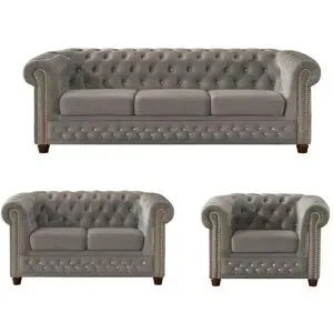 S-STYLE Chesterfield Polstergarnitur 3+2+1  Cleo Blink ¦ grau ¦ Maße (cm): B: