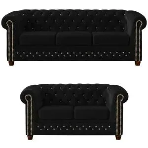 S-STYLE Chesterfield Polstergarnitur 3+2  Cleo Blink ¦ schwarz ¦ Maße (cm): B: