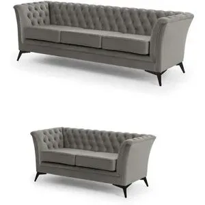 S-STYLE Chesterfield Polstergarnitur 3+2  Wilhelm ¦ grau ¦ Maße (cm): B: 237 H: