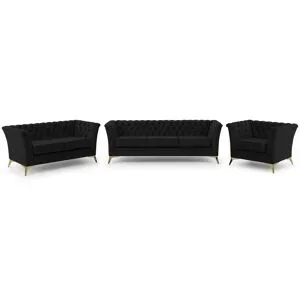 S-STYLE Chesterfield Polstergarnitur 3+2+1  Wilhelm ¦ schwarz ¦ Maße (cm): B:
