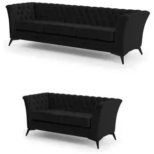 S-STYLE Chesterfield Polstergarnitur 3+2  Wilhelm ¦ schwarz ¦ Maße (cm): B: 237