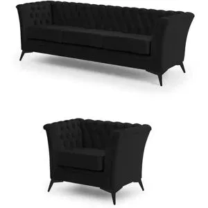 S-STYLE Chesterfield Polstergarnitur 3+1  Wilhelm ¦ schwarz ¦ Maße (cm): B: 237