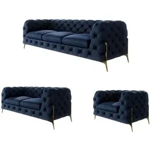 S-STYLE Chesterfield Polstergarnitur 3+2+1  Natalie ¦ blau ¦ Maße (cm): B: 243