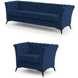 S-STYLE Chesterfield Polstergarnitur 3+1  Wilhelm ¦ blau ¦ Maße (cm): B: 237 H: