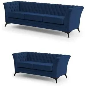 S-STYLE Chesterfield Polstergarnitur 3+2  Wilhelm ¦ blau ¦ Maße (cm): B: 237 H: