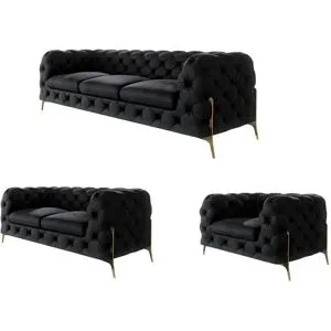 S-STYLE Chesterfield Polstergarnitur 3+2+1  Natalie ¦ schwarz ¦ Maße (cm): B: