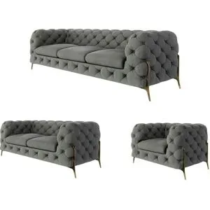 S-STYLE Chesterfield Polstergarnitur 3+2+1  Natalie ¦ grau ¦ Maße (cm): B: 243