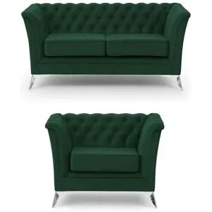 S-STYLE Chesterfield Polstergarnitur 2+1  Wilhelm ¦ grün ¦ Maße (cm): B: 175 H: