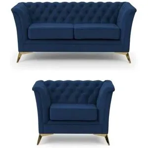 S-STYLE Chesterfield Polstergarnitur 2+1  Wilhelm ¦ blau ¦ Maße (cm): B: 175 H: