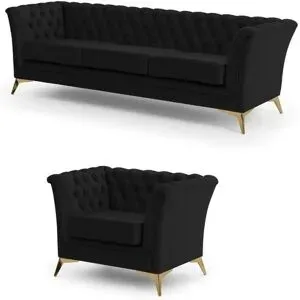 S-STYLE Chesterfield Polstergarnitur 3+1  Wilhelm ¦ schwarz ¦ Maße (cm): B: 237