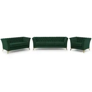 S-STYLE Chesterfield Polstergarnitur 3+2+1  Wilhelm ¦ grün ¦ Maße (cm): B: 237