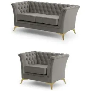S-STYLE Chesterfield Polstergarnitur 2+1  Wilhelm ¦ grau ¦ Maße (cm): B: 175 H:
