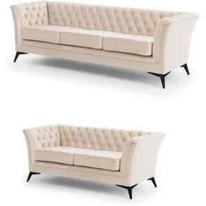 S-STYLE Chesterfield Polstergarnitur 3+2  Wilhelm ¦ beige ¦ Maße (cm): B: 237 H: