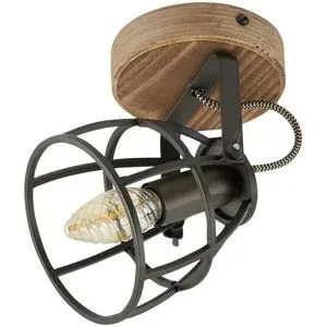 Höffner Deckenleuchte  1-flammig  Holz/Metall  Frame ¦ schwarz