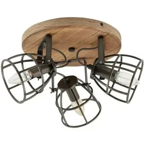 Höffner Deckenleuchte  3-flammig  Holz/Metall  Frame ¦ holzfarben