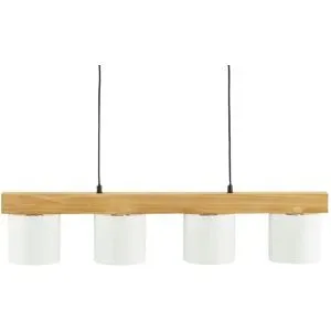 Höffner Pendelleuchte  4-flammig  Holz/ Stoffschirm weiß   ¦ weiß ¦ Maße (cm): B: 75 H: