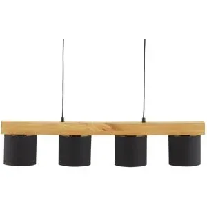 Höffner Pendelleuchte  4-flammig  Holz/ Stoffschirm schwarz/goldfarben   ¦ schwarz ¦