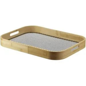 KHG Serviertablett   ¦ holzfarben ¦ Bambus,Metall ¦ Maße (cm): B: 33 H: 4,6
