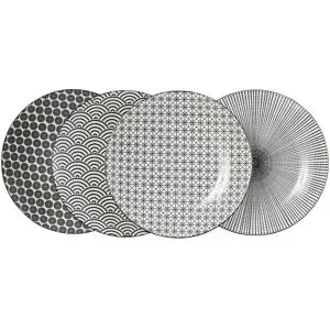 KHG Speiseteller 4er Set Vario ¦ schwarz ¦ Porzellan ¦ Maße (cm): H: 2,5  Ø: