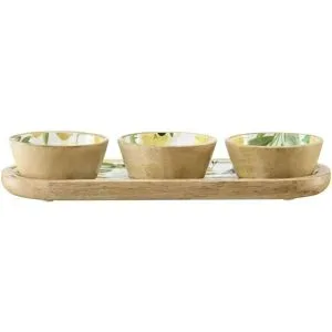 Höffner Schalenset  4er   ¦ gelb ¦ Holz,Emaille ¦ Maße (cm): B: 12 H: 2