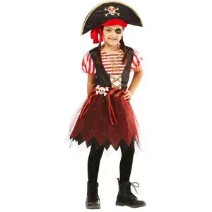 Piratin-Kostüm für Kinder, schwarz/rot