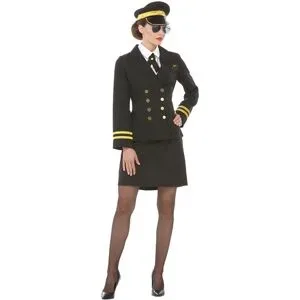 Pilotin-Kostüm für Damen, schwarz