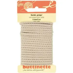 buttinette Baumwoll-Kordel für Bekleidung, greige, 4 mm Ø, Länge: 5 m