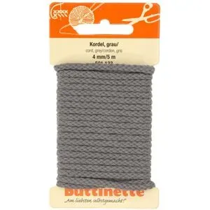 buttinette Baumwoll-Kordel für Bekleidung, grau, 4 mm Ø, Länge: 5 m