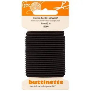 buttinette Elastik-Kordel, schwarz, Stärke: 3 mm, Länge: 5 m