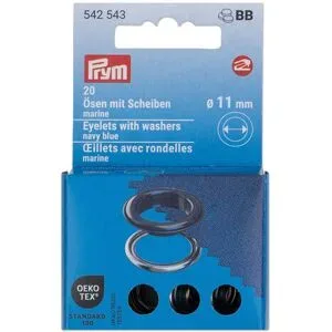 Prym Nähfrei-Ösen mit Scheiben, Größe: 11 mm Ø, Farbe: marine, Inhalt: 20 Stück