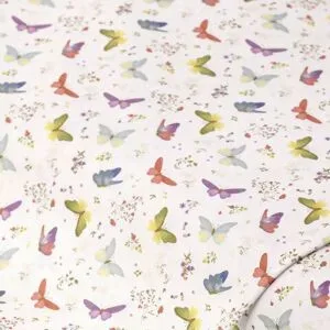 Baumwollstoff-Digitaldruck Schmetterlinge & Blüten 
