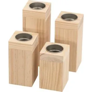 Holz-Teelichthalter, natur, 4 Stück