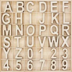 Holz-Buchstaben und Zahlen, 5 x 0,2 cm, 216 Stück