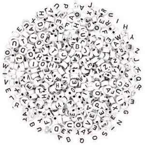 Buchstabenperlen, weiß-schwarz, 7 mm Ø, 50 g
