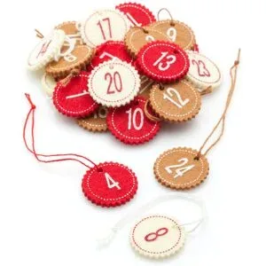 Adventskalenderzahlen aus Filz, rot-braun-creme, 3 cm Ø