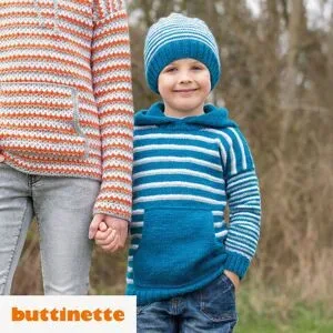 Strickanleitung ? Ringelpullover mit Kängurutasche aus Woll Butt Versailles