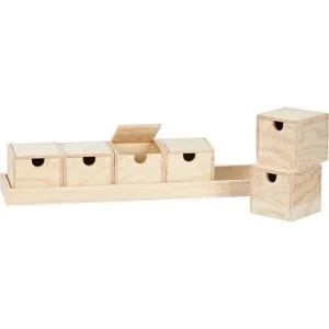 Sortierboxen mit Tablett aus Holz, 50,8 cm, 6 Boxen