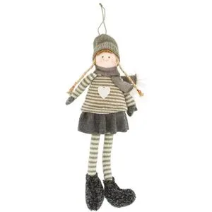 Mädchen-Figur aus Filz/Strick, grau-weiß, Größe: 40 cm
