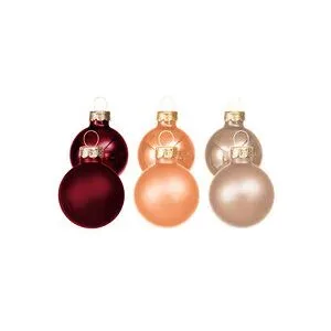 Weihnachtskugeln aus Glas, rot, lachs, creme, 2 cm Ø, 25 Stück