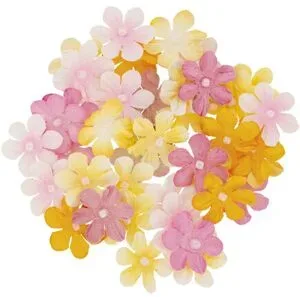 Florella Papierblüten, gelb + rosa, 40 Stück, 2 cm Ø