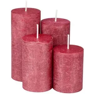 Rustikale Kerzen, rot-metallic, abgestuft, 4 Stück