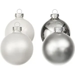 Weihnachtskugeln aus Glas, weiß, silber, 6 cm Ø, 12 Stück