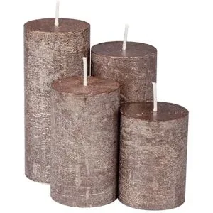 Rustikale Kerzen, braun-metallic, abgestuft, 4 Stück