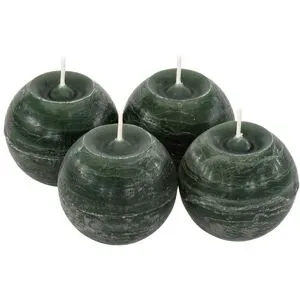 Rustikale Kugel-Kerzen, tannengrün, 4 Stück
